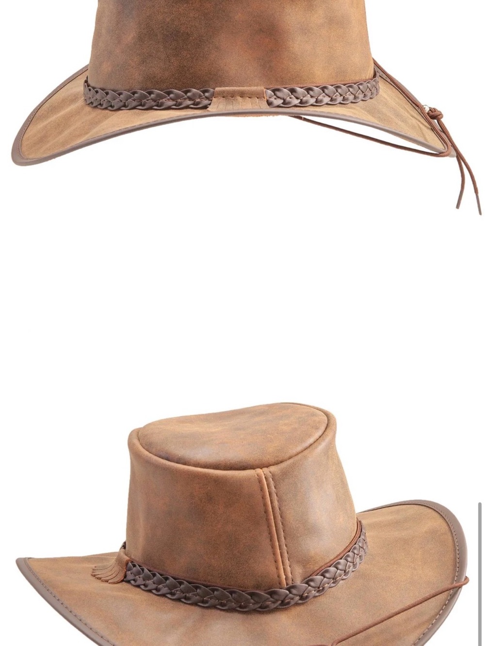 Women's Brown Braided-Trim Crusher/ Bomber Brown leather Hat - Picture 4 of 4